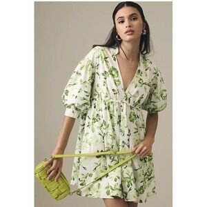 NEW Anthropologie Maeve S Oversized Green Floral Tunic Dress Baby Doll